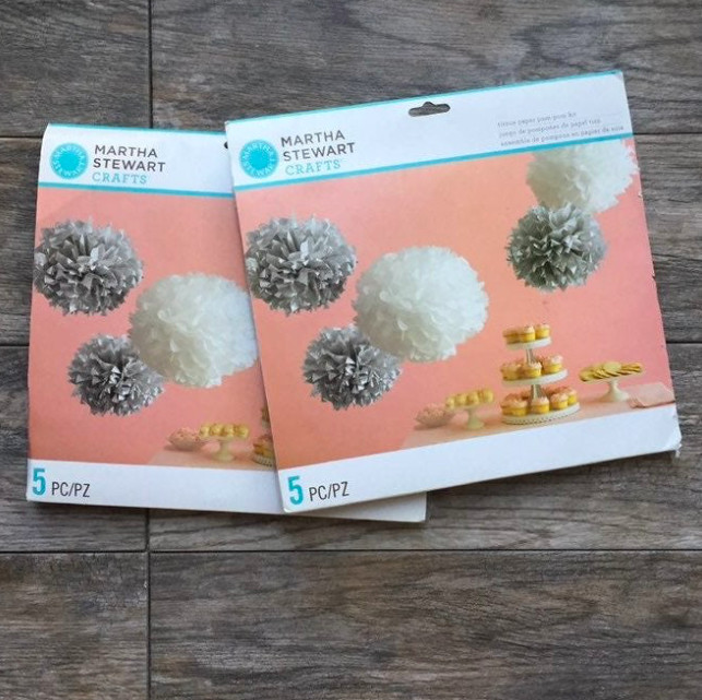 Martha Stewart Crafts Silver and White Pom Poms (10 total) New in Package