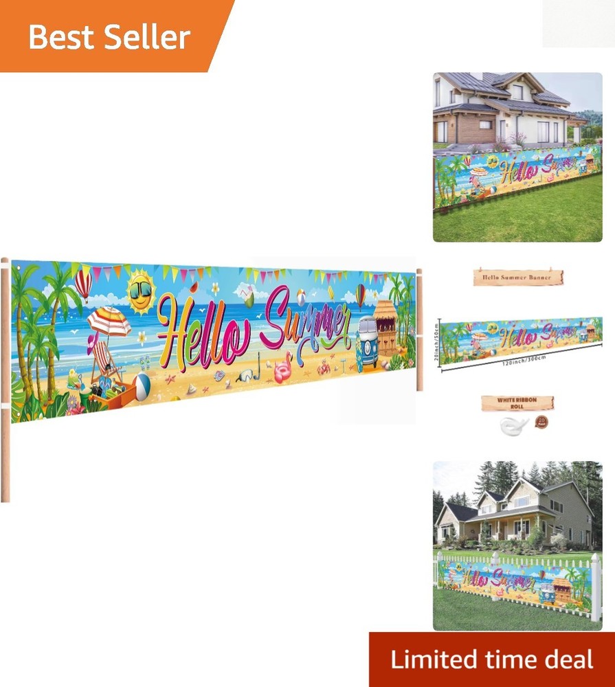 Durable Polyester Hello Summer Banner – 118 x 20 Inch for Outdoor Fun