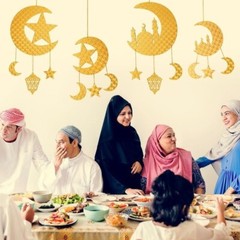 Eid Ramadan Hanging Decorations Gold Moon Star Islamic Home Decor Set 4 Pack