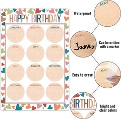 Boho Birthday Classroom Poster 2Pcs 17×12 Inch Calendar Cutouts School Decor