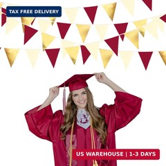 Burgundy Party Decorations Gold Maroon Beige Fabric Triangle Pennant Banner Garn