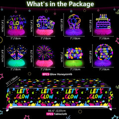 10 Pieces Glow in the Dark Party Table Decorations, Neon Table Honeycomb Centerp