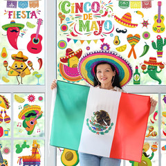 72 PCS Cinco De Mayo Decorations, 9 Sheets Cinco De Mayo Window Clings, Double-S