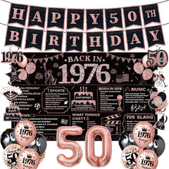 Rose Gold 50Th Birthday Decorations for Women – 37Pcs Happy 50Th Birthday Banner