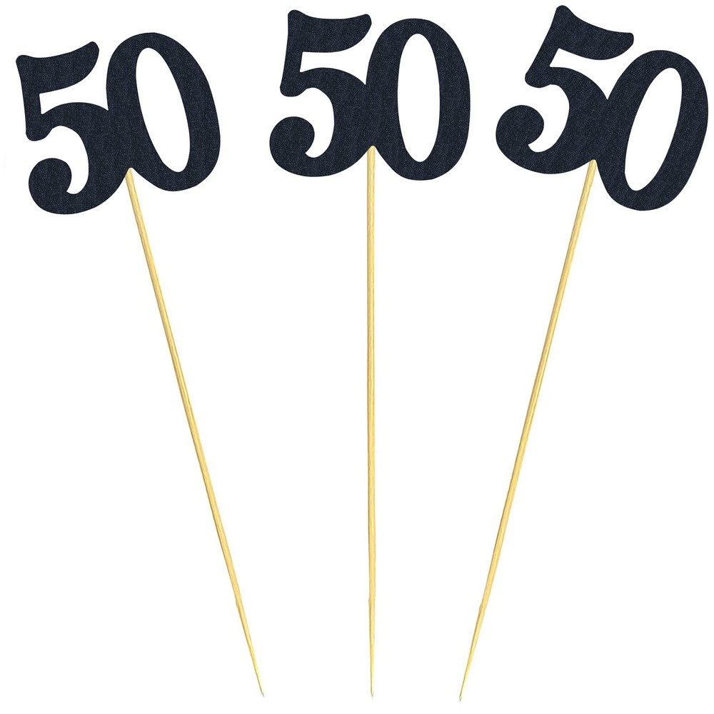12 PCS 50th Birthday Centerpiece Sticks Glitter Black Number 50 Table Decor