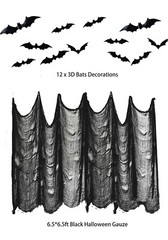 Happy Halloween 47 Piece Party Decorations Black Spider &White Ghost Gauze NEW