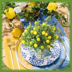 Giegxin Blue Tiles Lemon Table Centerpiece Decor Amalfi Small, Multi Color