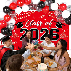 Graduation Decorations 2026, Red Black Graduation Party Decorations 123Pcs Ballo