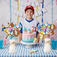Ice Cream Drip Baseball Party Decorations, 24pcs Double-Sided Table Centerpie…