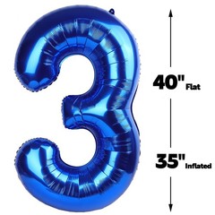 40 Inch Navy Blue 3 Large Number Balloon, 3 13 23 30 33 36 38Blue Birthday Pa…