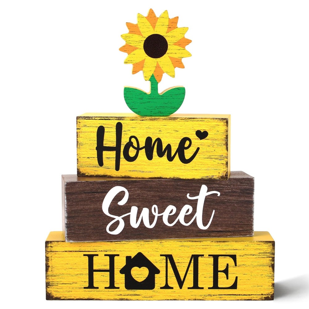 4 Pcs Sunflower Wooden Tiered Tray Decor, Sunflower Sunshine Decorations Gift…