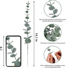 CEWOR 24pcs Eucalyptus Stems Artificial Leaves 24 pcs, Grey Green