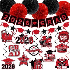 Red and Black Graduation Decorations 2026, 2026 Grad Banner Red&black