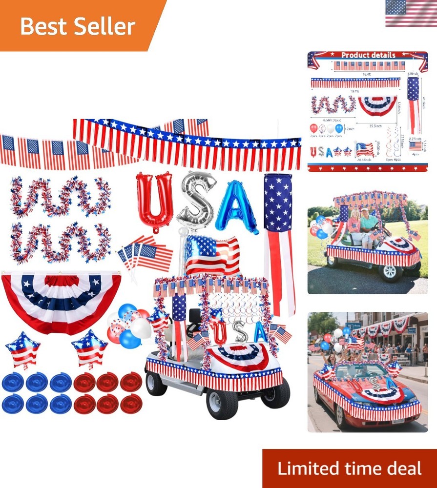 Durable 4th of July Golf Cart Decoration Kit with Flags and Balloon Set