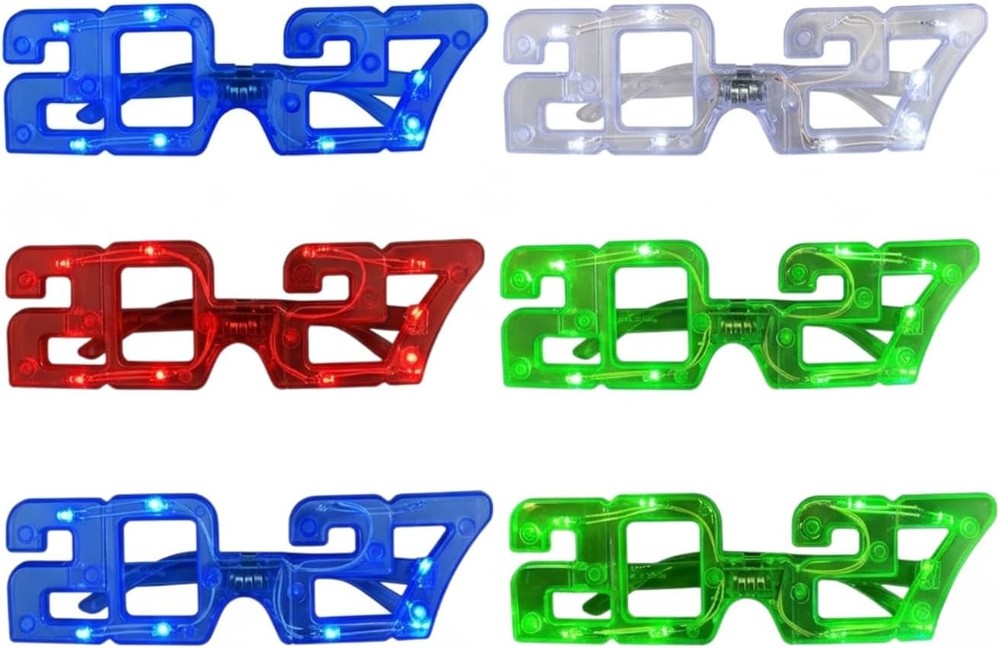 2027 Light Up Glasses LED Flashing Eyeglasses 6 Pack New Year’s Eve Party Favor