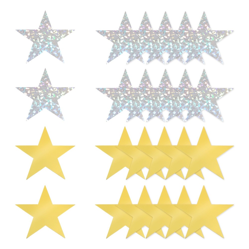 24 Pcs Stars Cutouts, 6 Inch Double Printed Paper Stars, Gold/Laser Silver