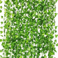 CQURE 12 Pack 84Ft Artificial Ivy Garland, Fake Vines UV Light Green