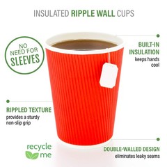 Restaurantware 500-Ct Disposable Red 4-Oz Hot Beverage Cups Ripple Wall Design