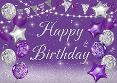 Purple Happy Birthday Photography Backdrop Silver Glitter Balloons Girls Women S