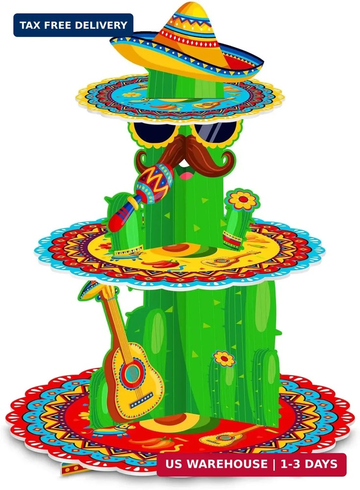 Fiesta Party Decorations – 3 Tier Mexican Birthday Party Cupcake Stand & Topper