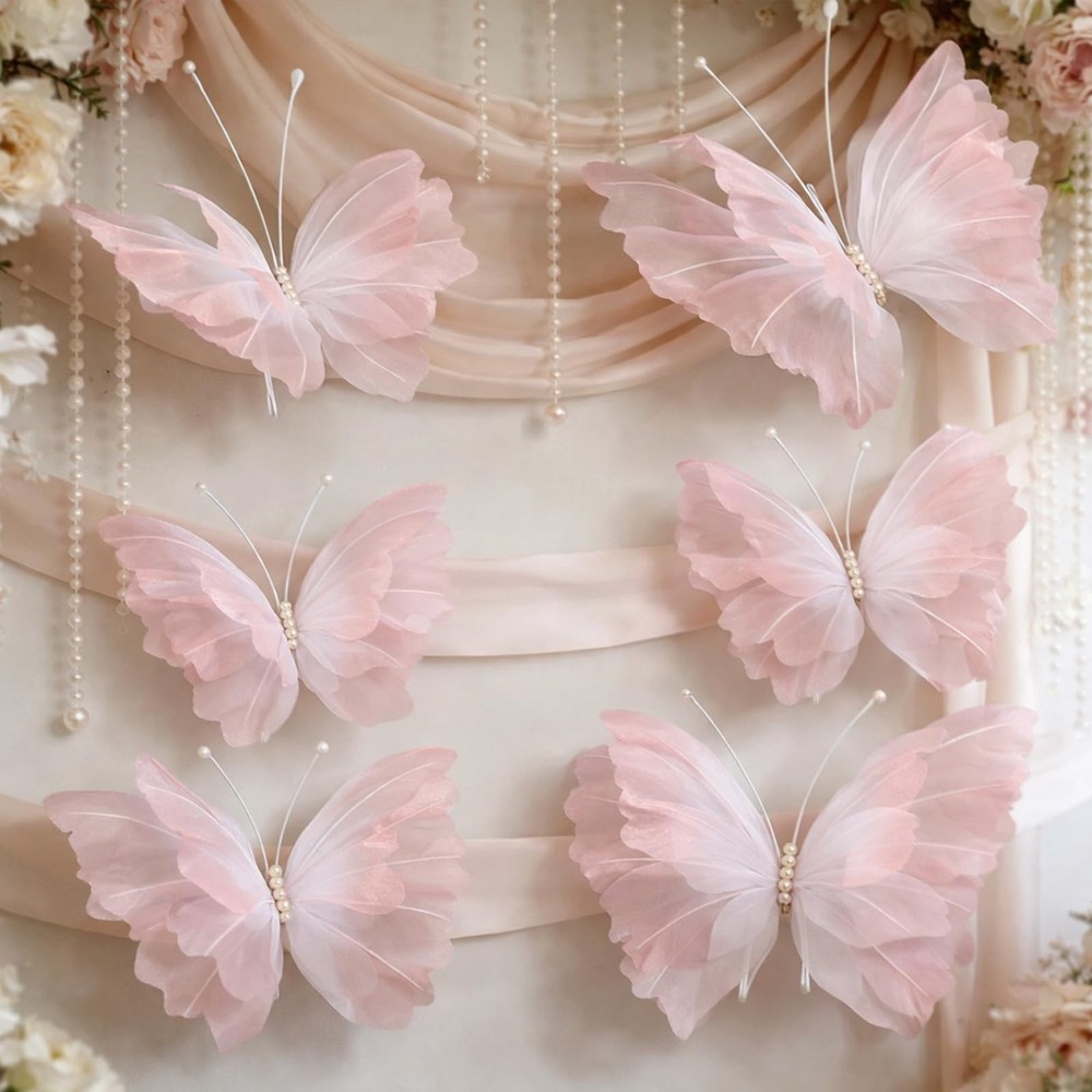 6 Pcs Large Gradient Pink Butterfly Decorations Mariposas Grandes para Decoracio