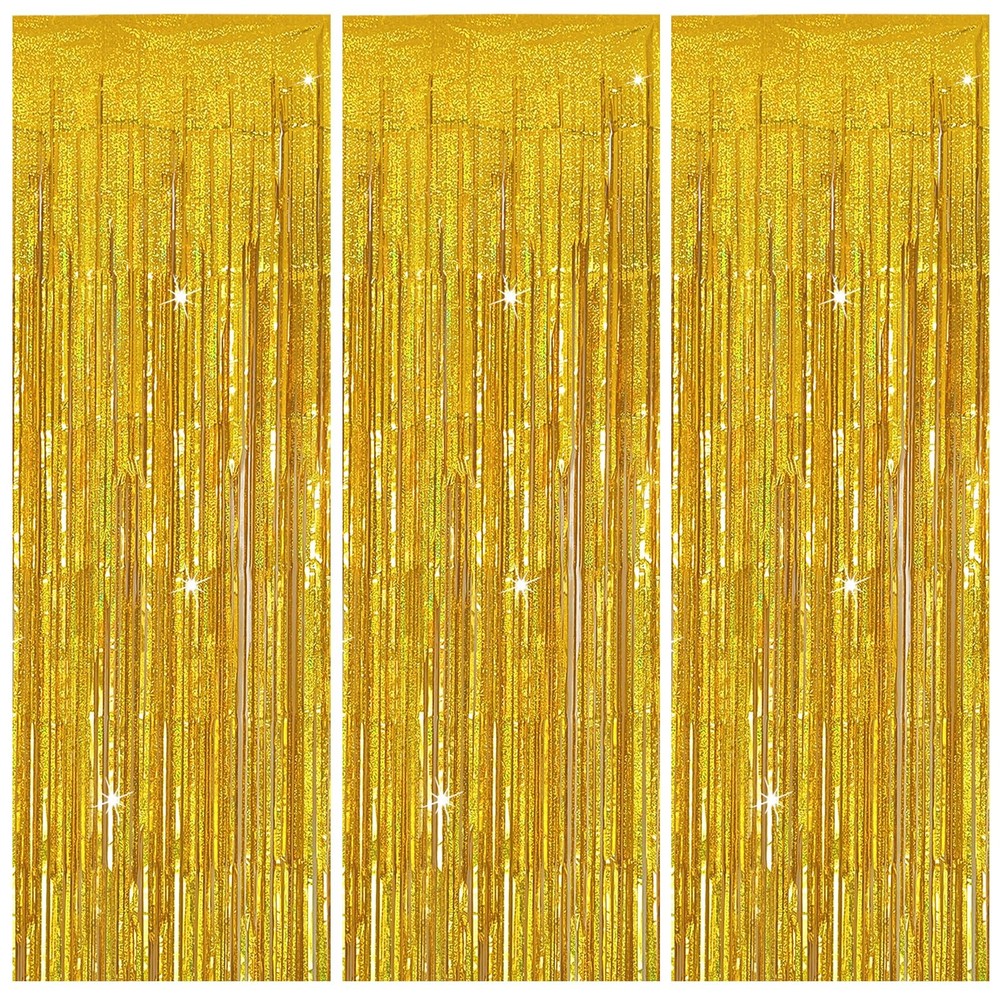 3 Pack Gold Backdrop Birthday Decorations Foil 3.28 ft x 6.56 ft,