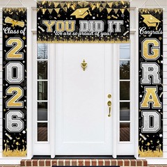 Graduation Decorations Class of 2026 Graduation Banner 3 Pieces Set Black Gold C