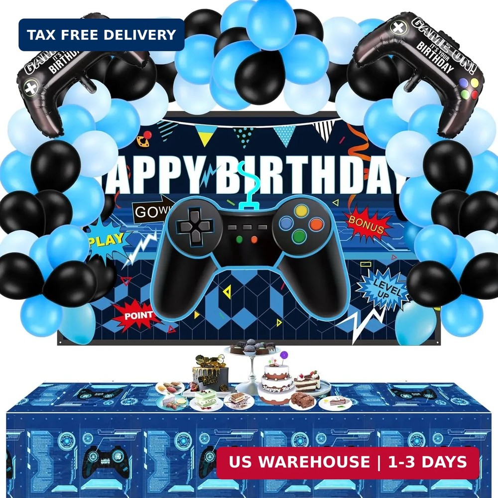 34 Pieces Gamer Birthday Decorations Video Game Party Supplies Set Including Hap