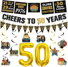 Vintage 50Th Birthday Decorations Funny Cheers to 50 Years Banner 50 Number Ball