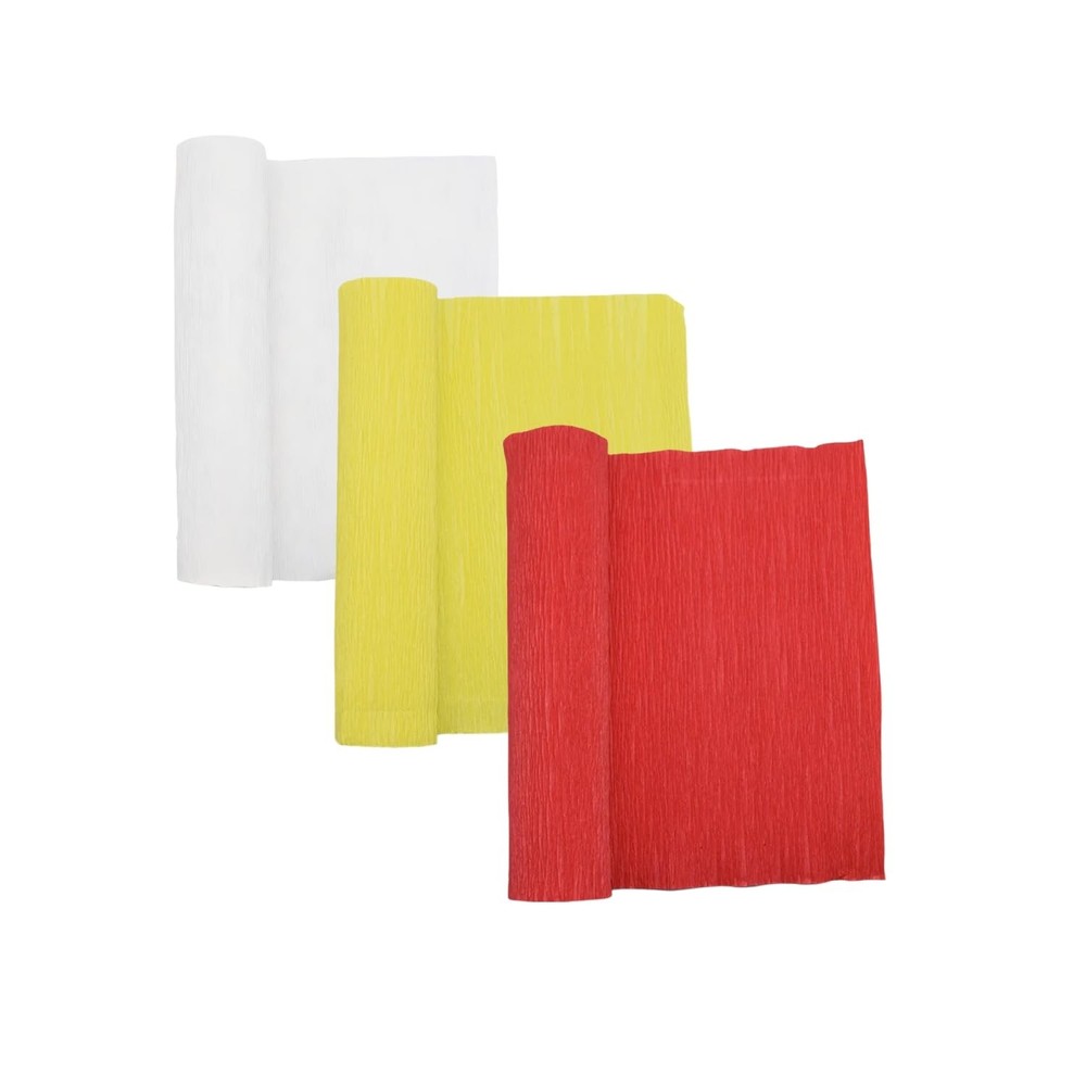 3 PCS Crepe Paper Streamers White Yellow Red 10 Inch x 8 Ft Room Party Decor