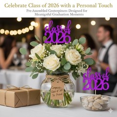 12 Pack Double Sided Graduation Centerpiece Sticks, Blank Kraft Tags & Twine – C