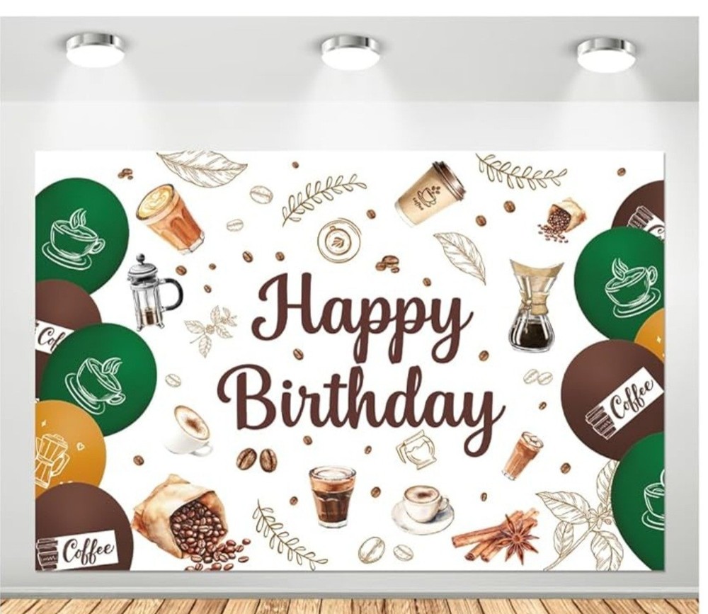 Happy Birthday banner for the Coffee Lover, decorations and wrapping paper