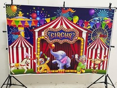 Delightful Red Vinyl Carnival Theme Backdrop for Fun Kids Celebrations