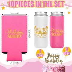10 Pcs Birthday Squad Can Coolers It’s My Birthday Can White, Neon Pink