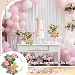 Classic Baptism Decoration Kit: 12 Wooden Crosses, Floral Hoops & 24 Roses