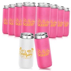 10 Pcs Birthday Squad Can Coolers It’s My Birthday Can White, Neon Pink