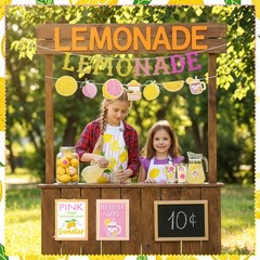 Lemonade Stand Supplies, 2 Pack Lemon Aprons with Pockets, 2 Lemonade Banners…