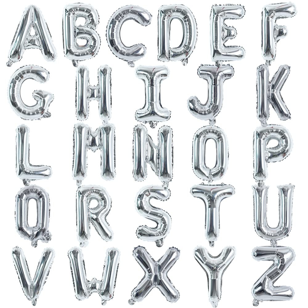 52 Pieces 16 Inch Silver Letter A-Z Balloons,Custom Phrase Mylar Foil Alphabe…