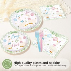 96 Pcs Sage Green White Goose Gender Reveal Decorations Baby Shower Plates and