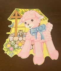 (4) Vintage 1977 Beistle Baby Shower Decor Paper Cut Outs Yellow Pink Blue EUC