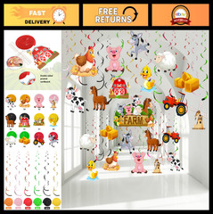 30 Farm Animal Hanging Decorations – Barnyard Party Supplies, Swirls & Cutouts