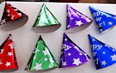 New 8 STANDARD SIZE New Year’s Eve CONE Elastic FOIL GLITTER STARS Party Hats