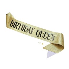 Jozlynn Gold Glitter Birthday Queen Sash for Women 1 Count (Pack of 1),