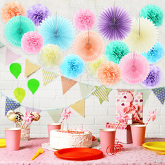 18 Pcs Pastel Rainbow Party Decorations Pastel Paper Fans 3D Floral Tissue Pom P