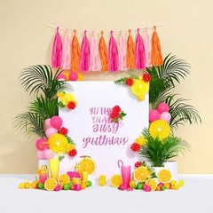 Rose Red Pink Orange DIY Tassel Garland, 15 Pcs Tissue Paper Banner, Party Decor