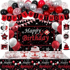 Black and Red Birthday Decorations for Men Women Boys Girls, Black and Red