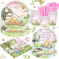 120PCS Pink Classic Winnie Bear Party Supplies Babyshower 1St Party Decorations