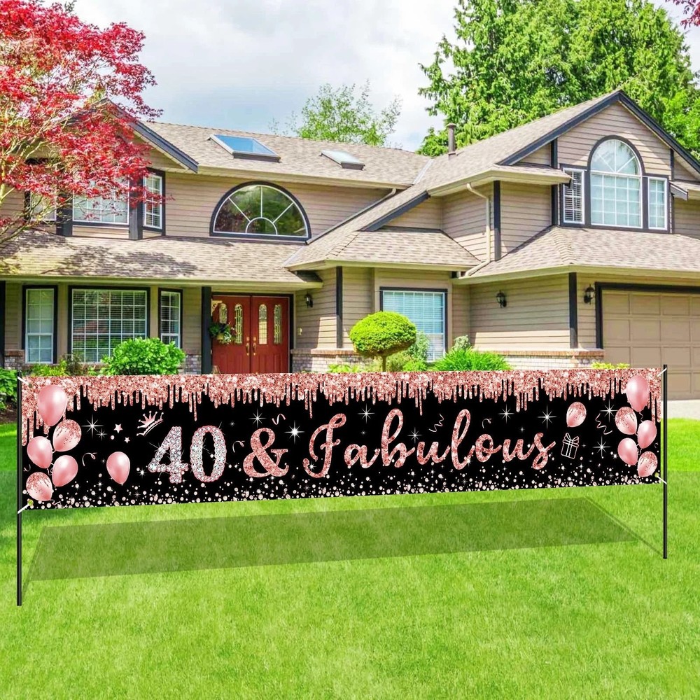 Rose Gold 40th Birthday Banner Party Decorations for Women 40 and Fabulous Ha…
