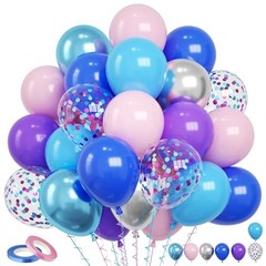 Pink and Blue Balloons, 60PCS Dark Light Blue Purple Party Pink Blue Silver