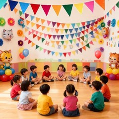 6 Strings 72PCS Rainbow Felt Bunting Colorful Pennant Banner Flags with Ribbo…